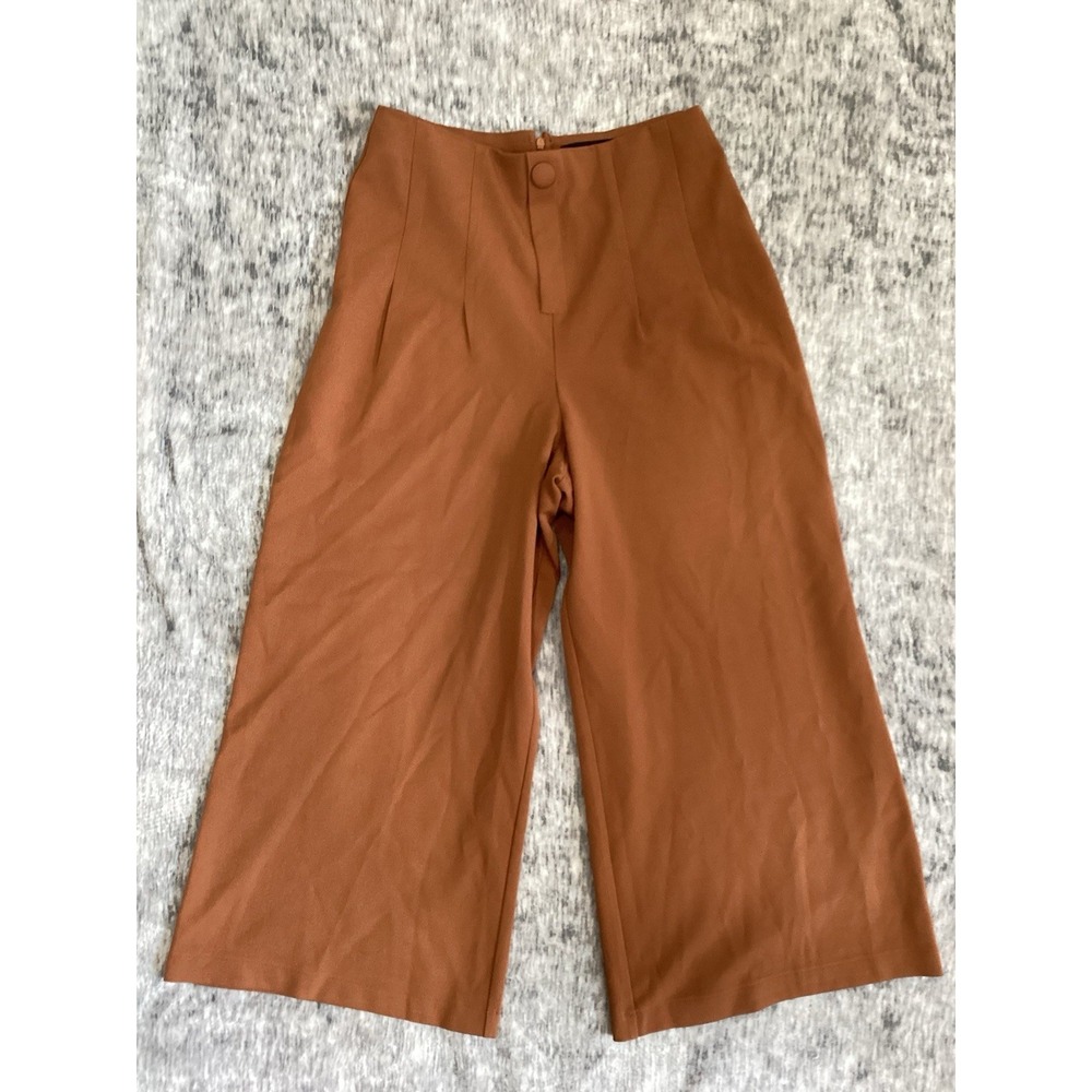 Express Women's High Waisted Pleated Size 2 Wide Leg Trousers Cropped Rust Color